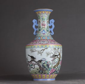 A Qing Dynasty Qianlong pastel green space entwined branches with windows open window flowers and