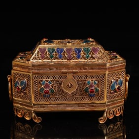A Qing Dynasty gold silk burnt blue inlaid treasure cover box