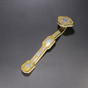 A Qing Dynasty copper tire painting enamel ruyi handle