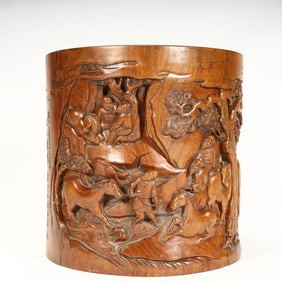 A Qing Dynasty wood carving horse washing pattern pen holder