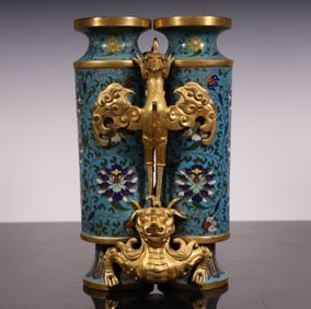 A Qing Dynasty cloisonné double bottle