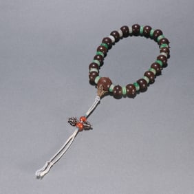 A piece of Qing Dynasty agarwood with jade beads and eighteen sons held