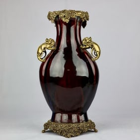 A kiln-glazed copper Pixiu amphora pipa bottle