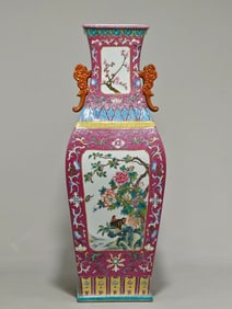 A Qing Dynasty Yongzheng year made rouge entwined lotus flower window flower bird pipa inlay