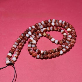 A Han Dynasty Hongqin agate melon bead 108 chain