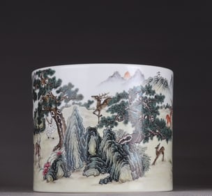 A Qing Dynasty Yongzheng pastel pine deer picture pen holder