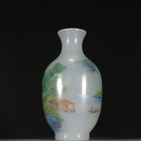 A Qing Dynasty material vessel painted landscape vase
