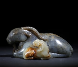 A carving of a blue and white ewe in the Qing Dynasty