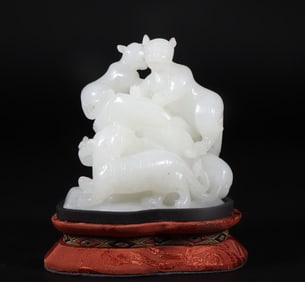 A Qing Dynasty Hetian white jade tiger ornament
