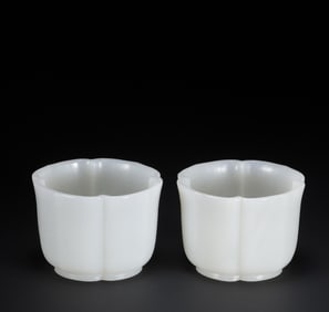 A pair of Hetian jade flower cups