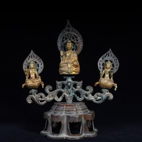 A piece of Northern Wei Dynasty copper gilt three treasure Buddhas