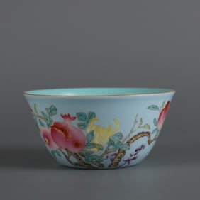 A Qing Dynasty Yongzheng year turquoise green enamel color three multi-pattern cups