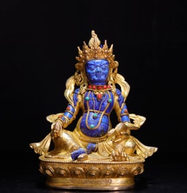 A piece of copper gilt inlaid with lapis lazuli yellow God of Wealth