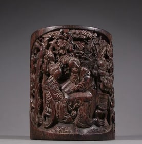 A late Qing Dynasty small-leaved rosewood character story pen holder