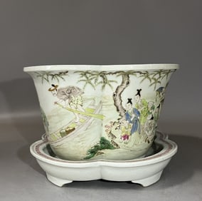 One piece of pastel figure pattern flower mouth flower pot (with support)