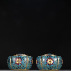 A pair of Qing Dynasty copper-gilt cloisonné melon prismatic Go jars