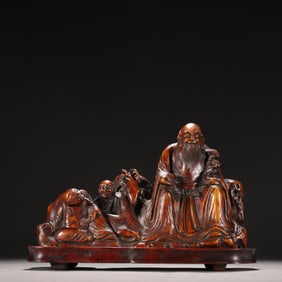 A Republic of China sandalwood longevity fairy boy ornament