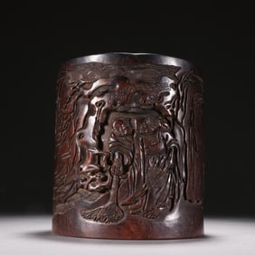 A Qing Dynasty small-leaved rosewood character story pen holder