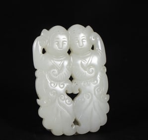 A pair of Ming Hetian jade seed material double child pendant