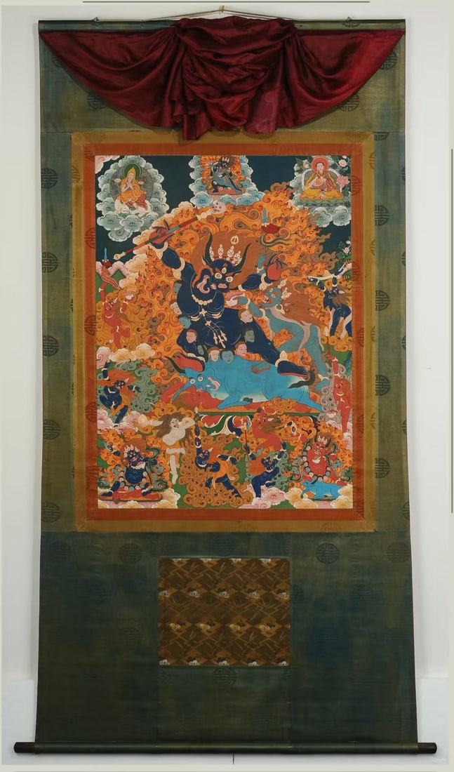 A mineral painted thangka Yama enemy (1 of 9)