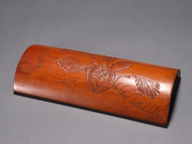 An old bamboo carved hundred wealth pattern armrest