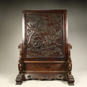 A Qing Dynasty mahogany carved character story pattern interstitial screen
