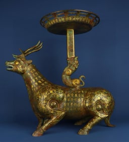 A bronze golden deer lamp in the Han Dynasty