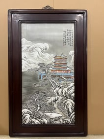 A porcelain panel painting of the snow scene of Zhushan Eight Friends "Who is By"