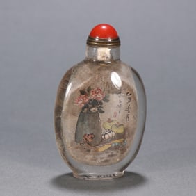 A Qing Dynasty crystal inner painting "All the way to Lianke" snuff bottle