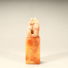 A Qing Dynasty boutique Shoushan stone boy riding an elephant button seal