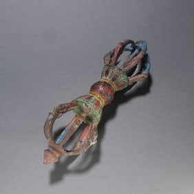 A Qing Dynasty copper tire painted vajra