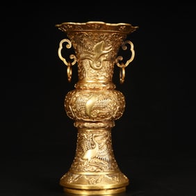 A Qing Dynasty copper-gilt cloud crane pattern amphora