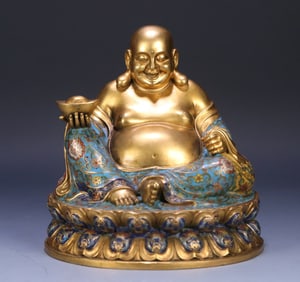 A cloisonné statue of Maitreya Buddha