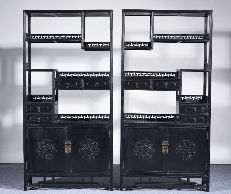 A collection of rosewood Bogu bookshelves is 98 long and 36 wide (1 of 9)