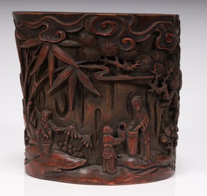 A Qing Dynasty bamboo carved pen holder