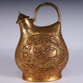 A copper gilt plate dragon pattern skin pot