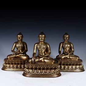 A set of Qing Dynasty bronze gilt Buddha statues