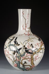 A Qing Dynasty Qianlong enamel color twelve plum Xiao Tianqiu vase