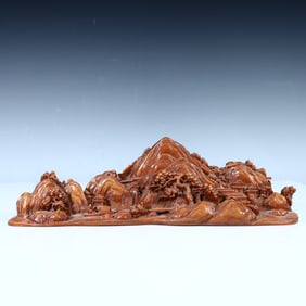 A Qing Dynasty fine boxwood carving landscape ornament