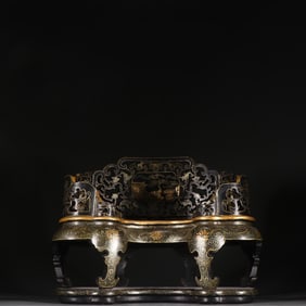 A Qing Dynasty wooden lacquerware gold-painted hollow landscape picture Buddha seat