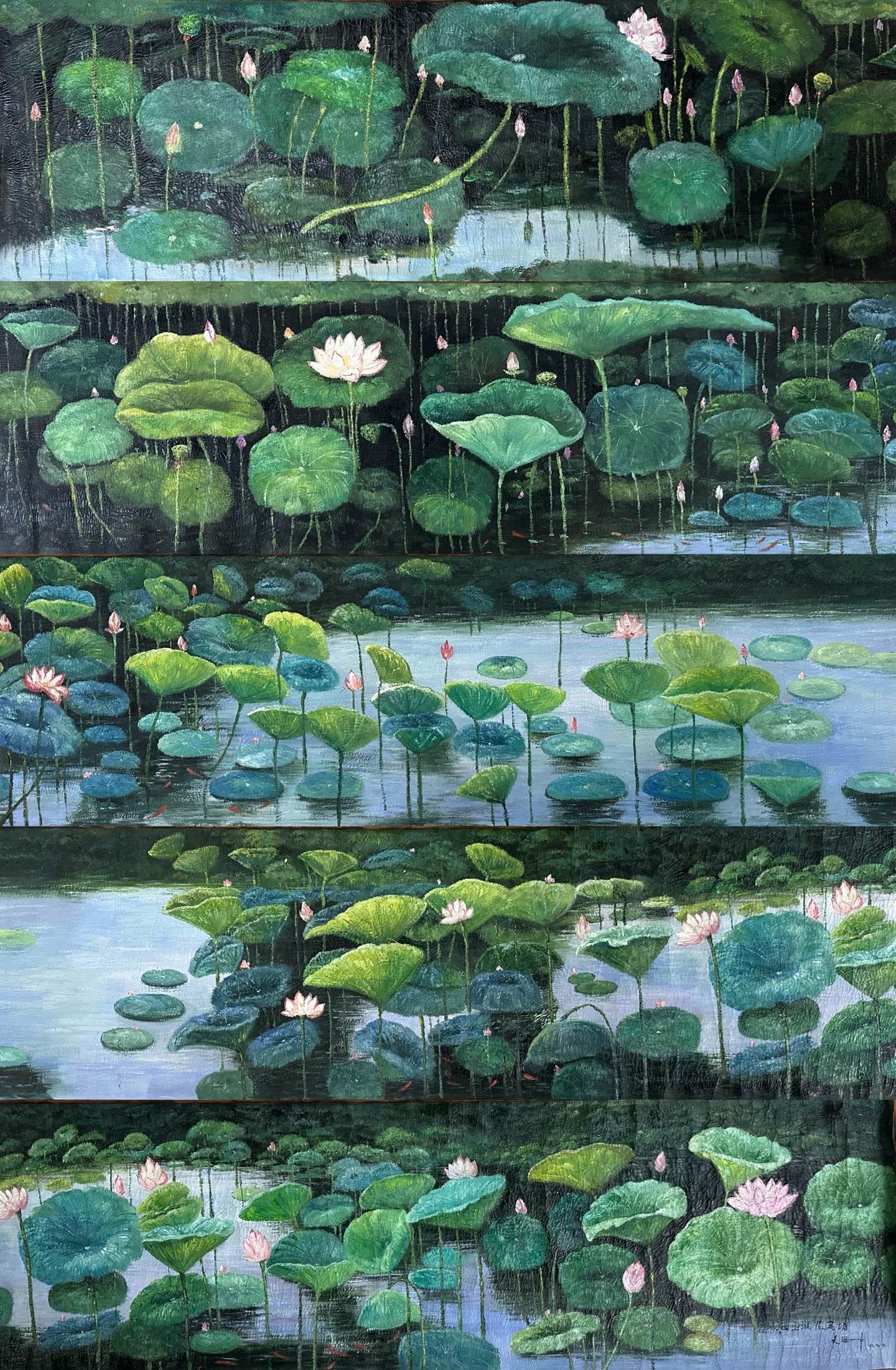 A long oil painting of Wu Guanzhong's colorful lotus painting (1 of 19)
