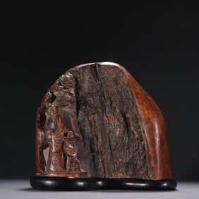 A Qing Dynasty boxwood mountain figure ornament