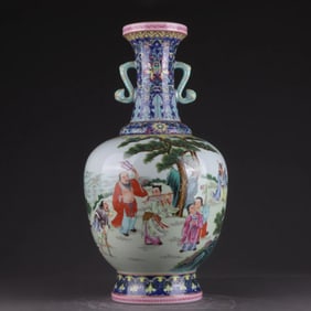A Qing Dynasty Qianlong pastel gold-painted Eight Immortals amphora