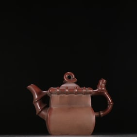 A Youquan purple sand square bamboo teapot