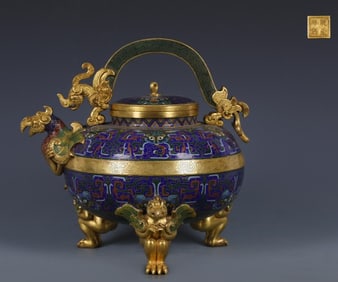 A piece of Qing Dynasty profound copper tire cloisonné cloisonné enamel lifting beam phoenix head