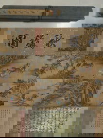 A long scroll of Qiu Ying's autumn hunting picture