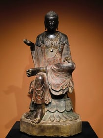 A bluestone painted Buddha statue of the Northern Qi Dynasty