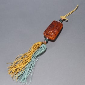 A Qing Dynasty beeswax crane deer spring pendant