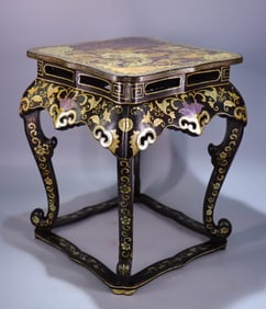 A Qing Dynasty Qianlong year lacquered gold-painted landscape pattern flower stand