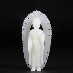 A Qing Dynasty Hetian white jade Buddha ornament